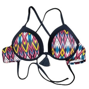 Shade & Shore Colorful Boho Ikat Tassel Bikini Top 36B